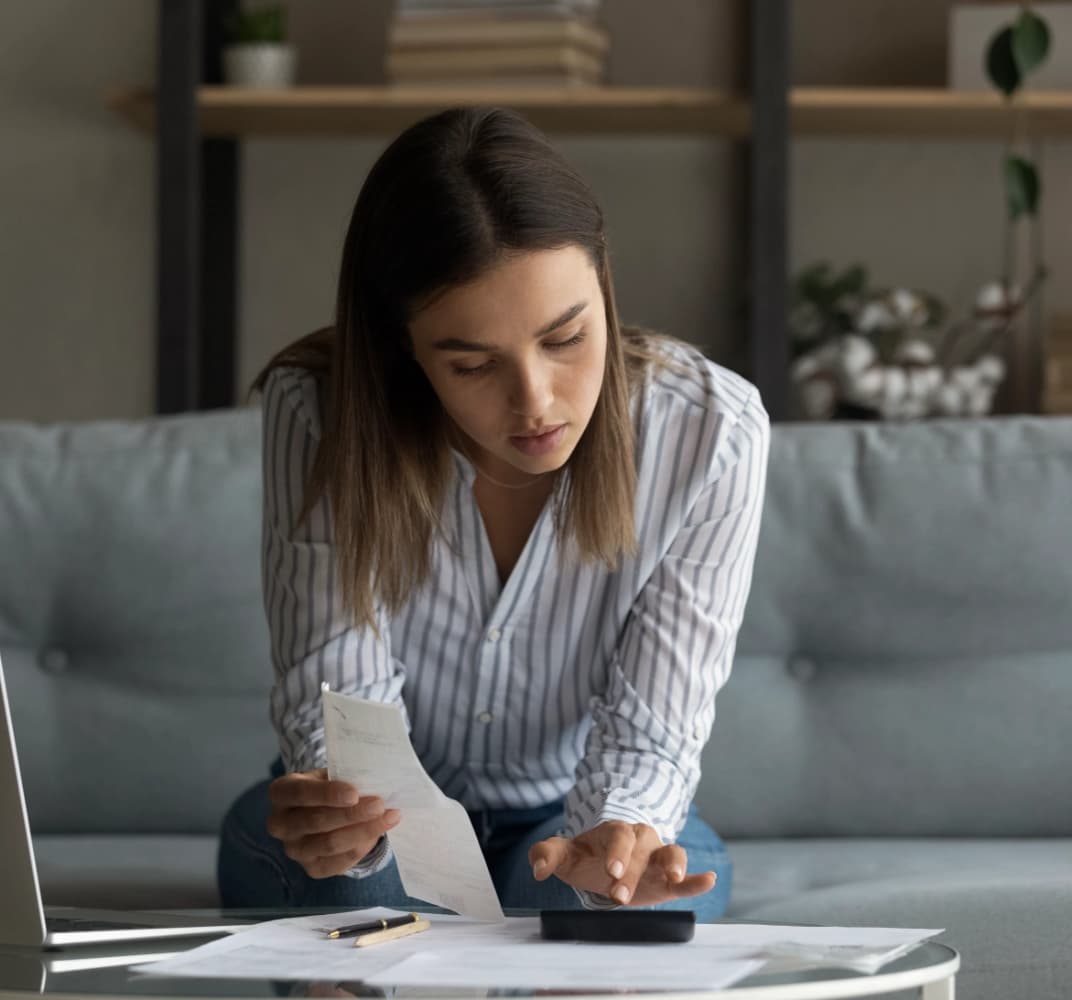 woman looking at documents